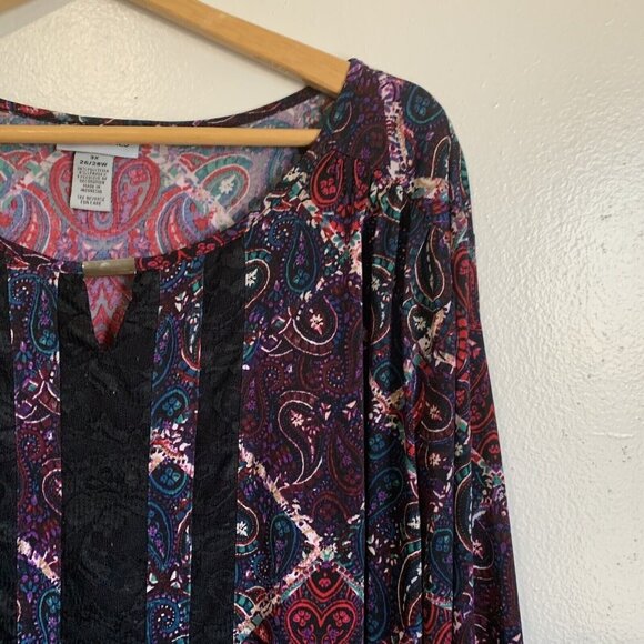 Catherines Patchwork Paisley Top Size 3X 26/28W Lace Middle Panel Whimsigoth - Picture 3 of 8